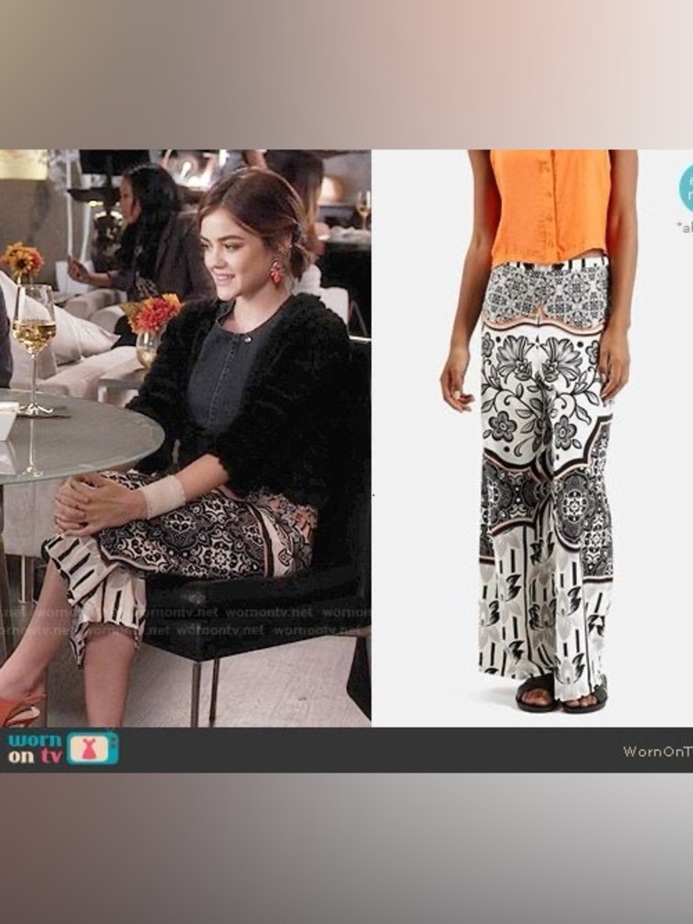 ASO Aria Montgomery Black & White Wide Leg Printed Pant & Denim crop top set